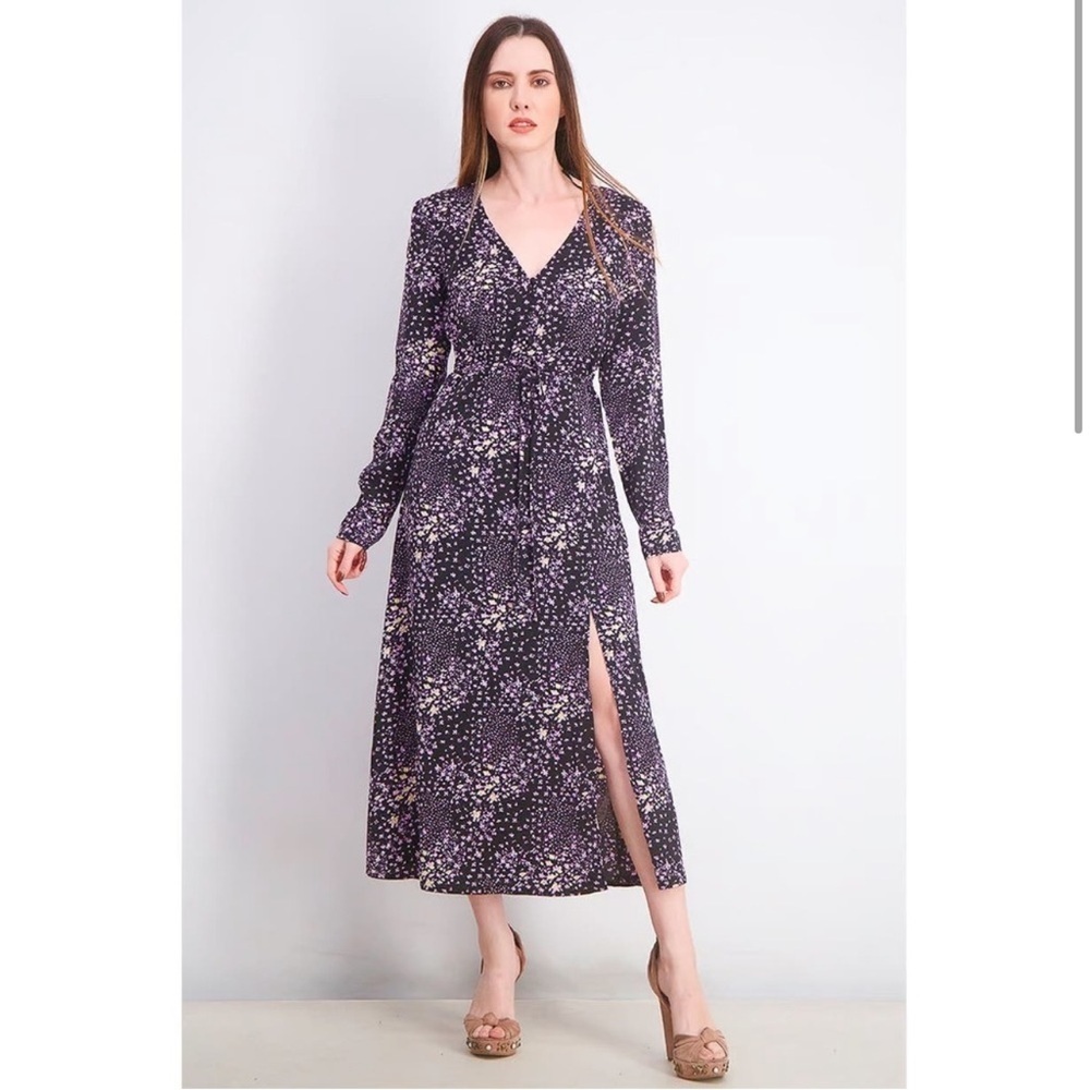 missguided slit dress ( floral, multicolored purple black ) size 4 maxi boho